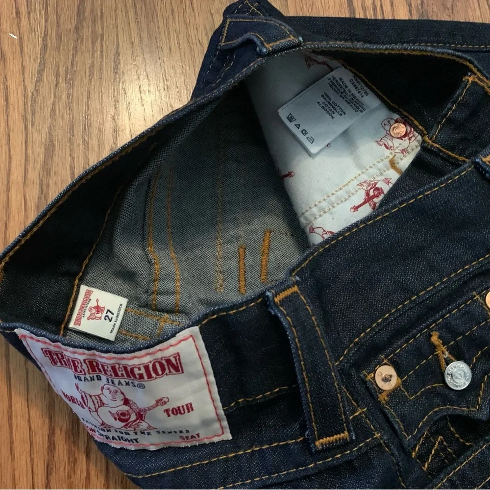True Religion 28 x 28 Blue Denim Jeans World Tour straight 27 dark Ankle NEW - Picture 5 of 13